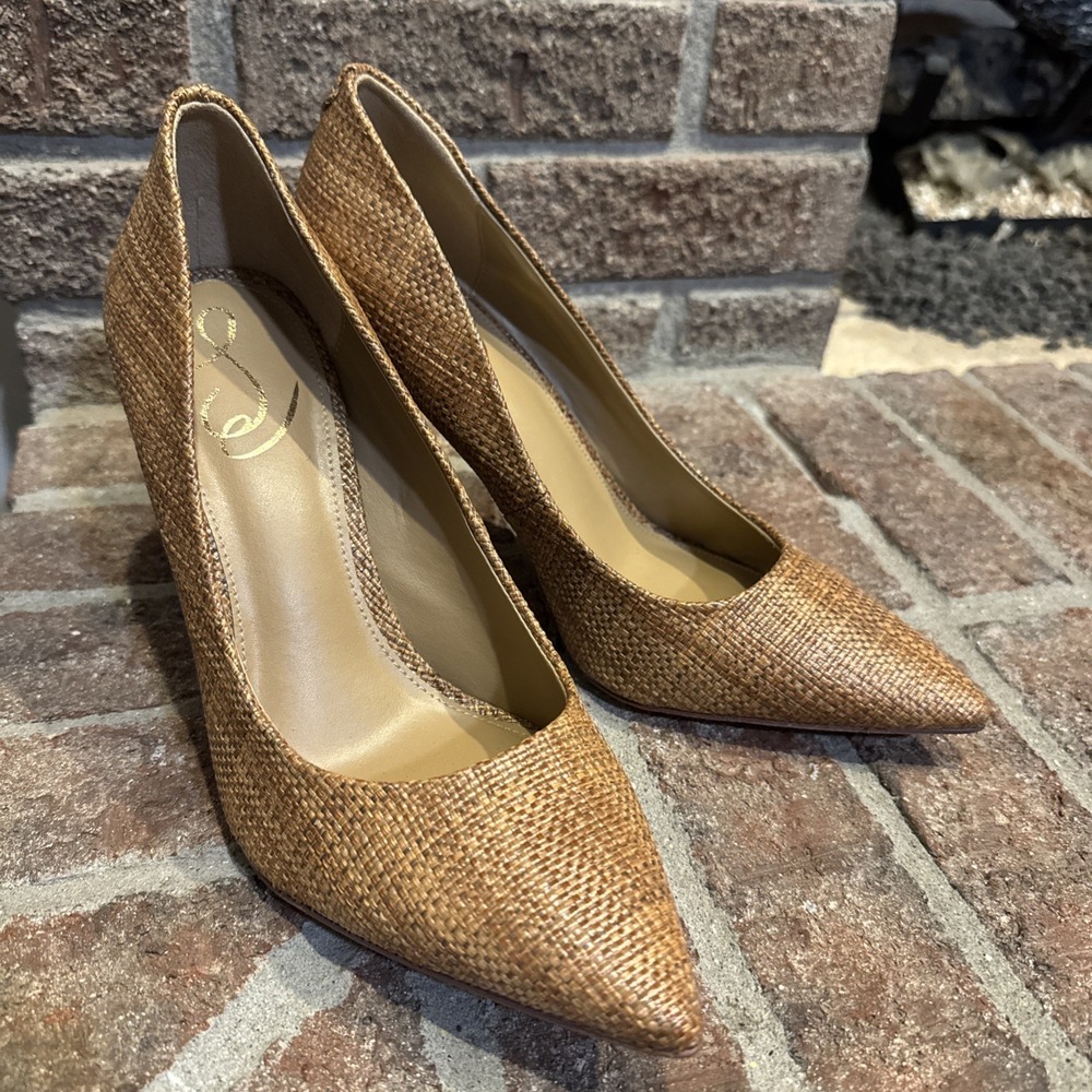 Sam Edelman Hazel Pointed Toe Pump Size 9W Cuoio Basket Weave Brown